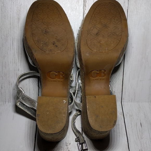 FINAL -- Donating soon!!! Peeling Silver Gianni Bini Cork Wedge Sandals - Picture 12 of 12